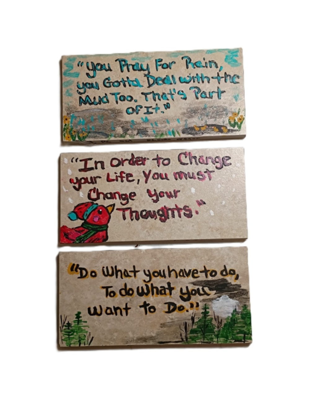 Rhondas Reflections Inspirational Tile Art Set Rain Change Courage